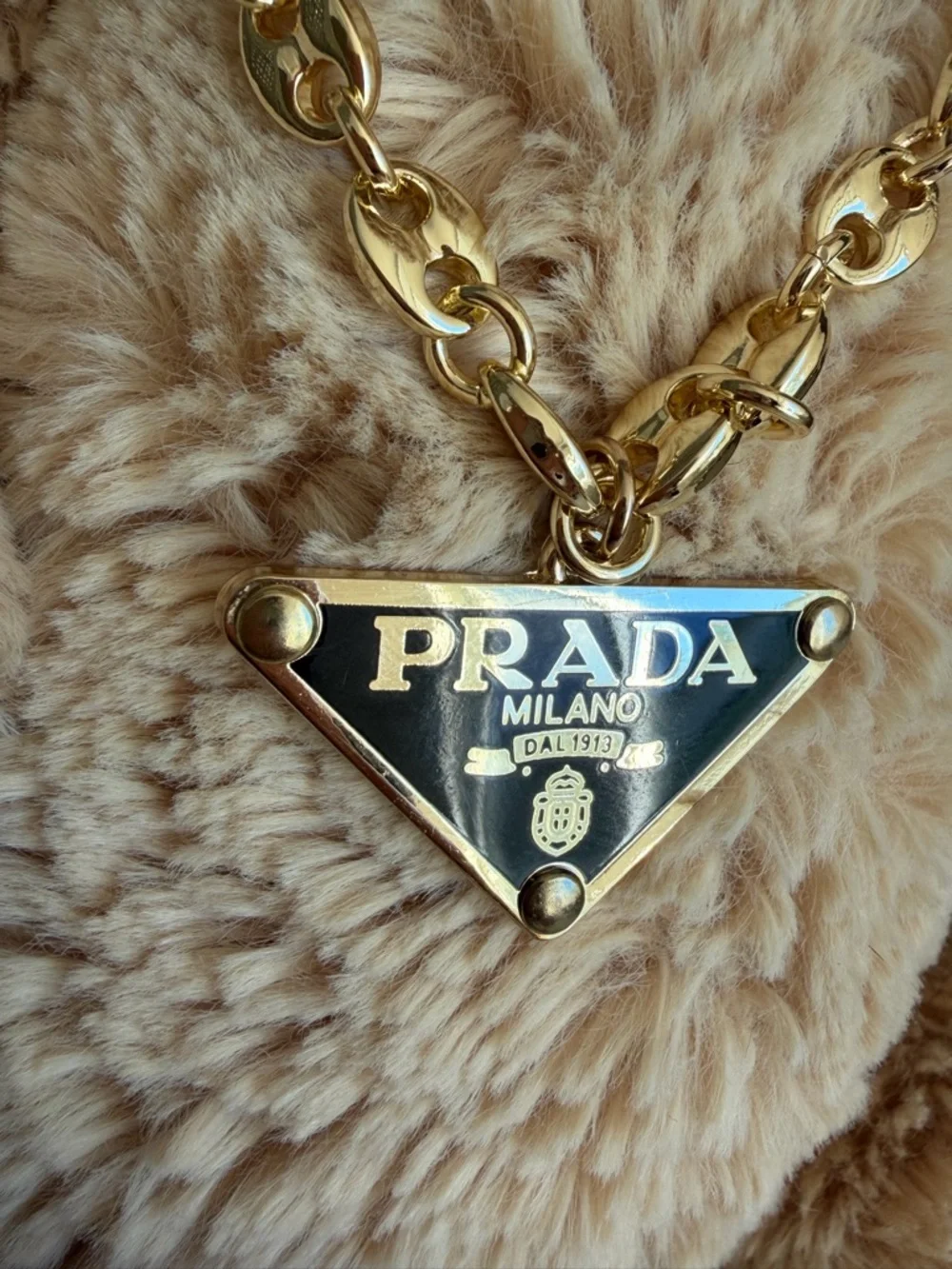 Prada Gold and Black Triangle Logo Necklace - Picture 10 of 10